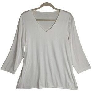 Chicos The Ultimate Tee White V Neck 3/4 Sleeve Tunic Top Size 1 L